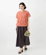 NHKGE47170 GIANNI LO GIUDICE(小さいサイズ)(メゾン ドゥ サンク) [日本製]麻混シャーリングフレンチスリーブカットソー ライトブルー