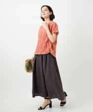 NHKGE47170 GIANNI LO GIUDICE(小さいサイズ)(メゾン ドゥ サンク) [日本製]麻混シャーリングフレンチスリーブカットソー ライトブルー