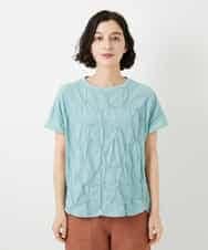 NHKGE47170 GIANNI LO GIUDICE(小さいサイズ)(メゾン ドゥ サンク) [日本製]麻混シャーリングフレンチスリーブカットソー ライトブルー