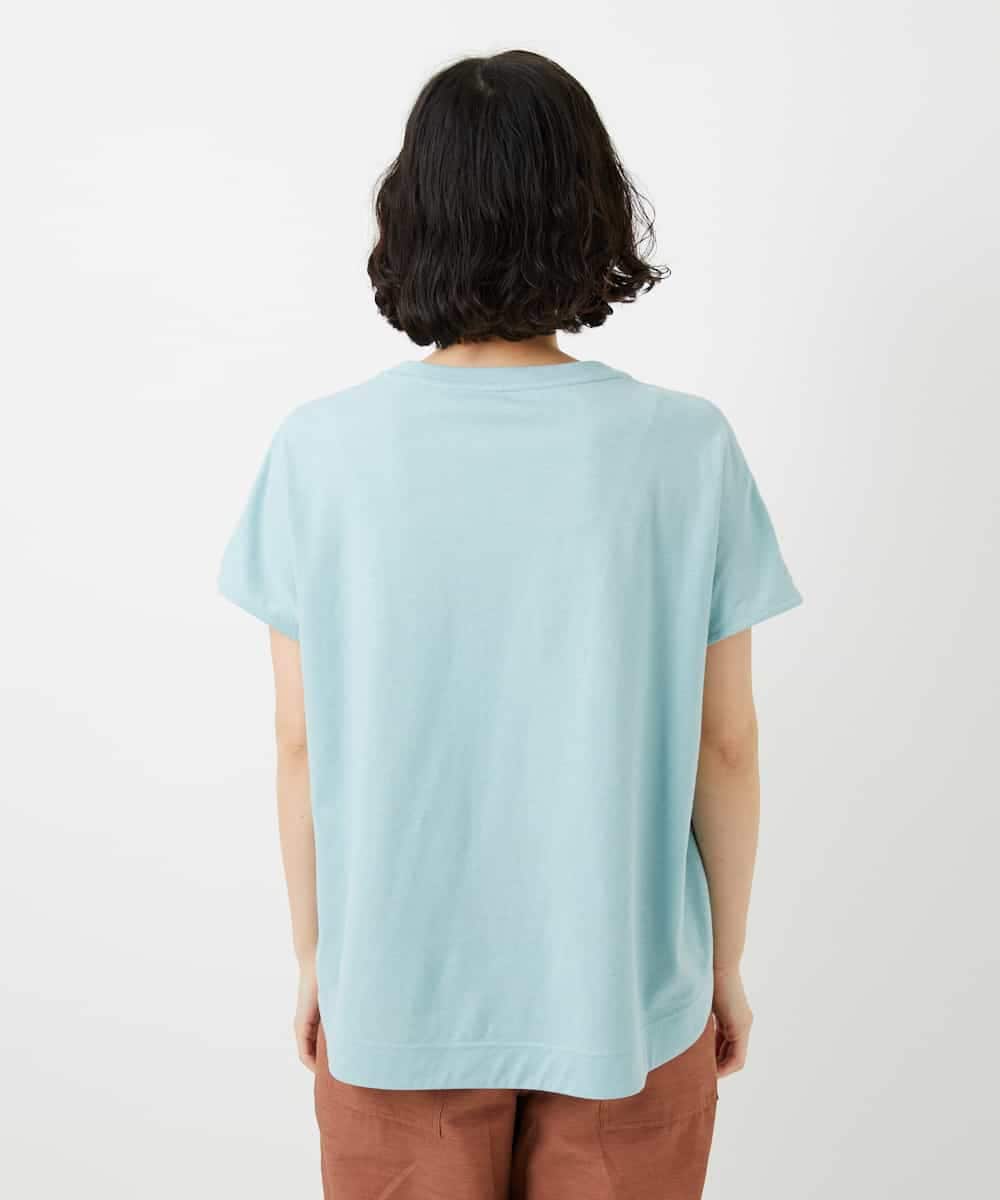 NHKGE47170 GIANNI LO GIUDICE(小さいサイズ)(メゾン ドゥ サンク) [日本製]麻混シャーリングフレンチスリーブカットソー ライトブルー