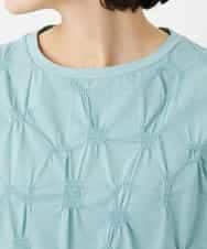 NHKGE47170 GIANNI LO GIUDICE(小さいサイズ)(メゾン ドゥ サンク) [日本製]麻混シャーリングフレンチスリーブカットソー ライトブルー