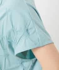 NHKGE47170 GIANNI LO GIUDICE(小さいサイズ)(メゾン ドゥ サンク) [日本製]麻混シャーリングフレンチスリーブカットソー ライトブルー