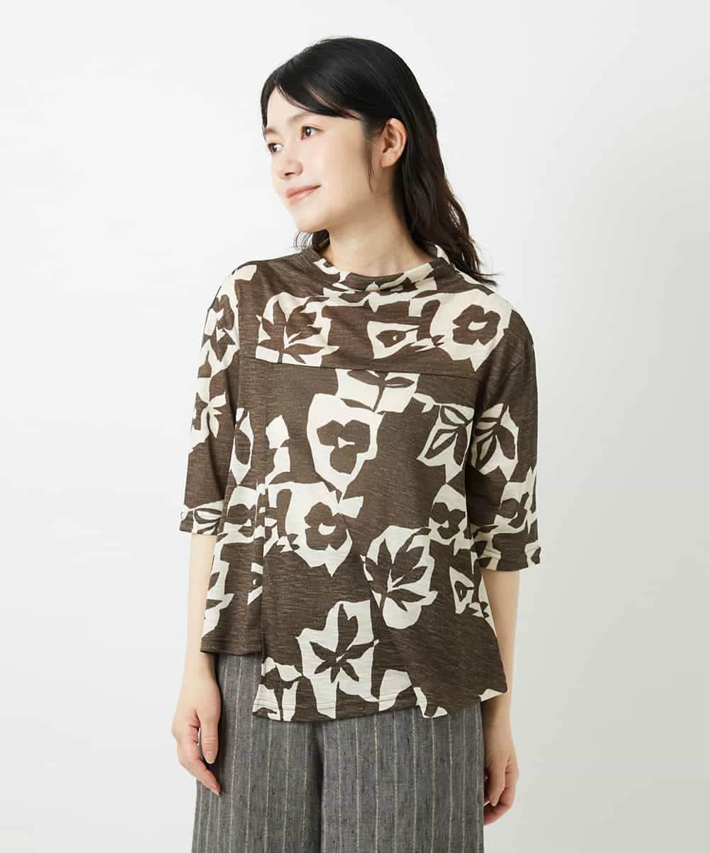 NHKGE50270 GIANNI LO GIUDICE(小さいサイズ)(メゾン ドゥ サンク) [日本製]アイアスポップフラワープリントイレヘムカットソー カーキ