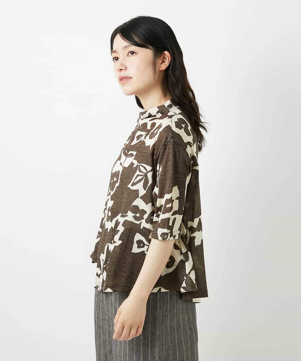 NHKGE50270 GIANNI LO GIUDICE(小さいサイズ)(メゾン ドゥ サンク) [日本製]アイアスポップフラワープリントイレヘムカットソー カーキ