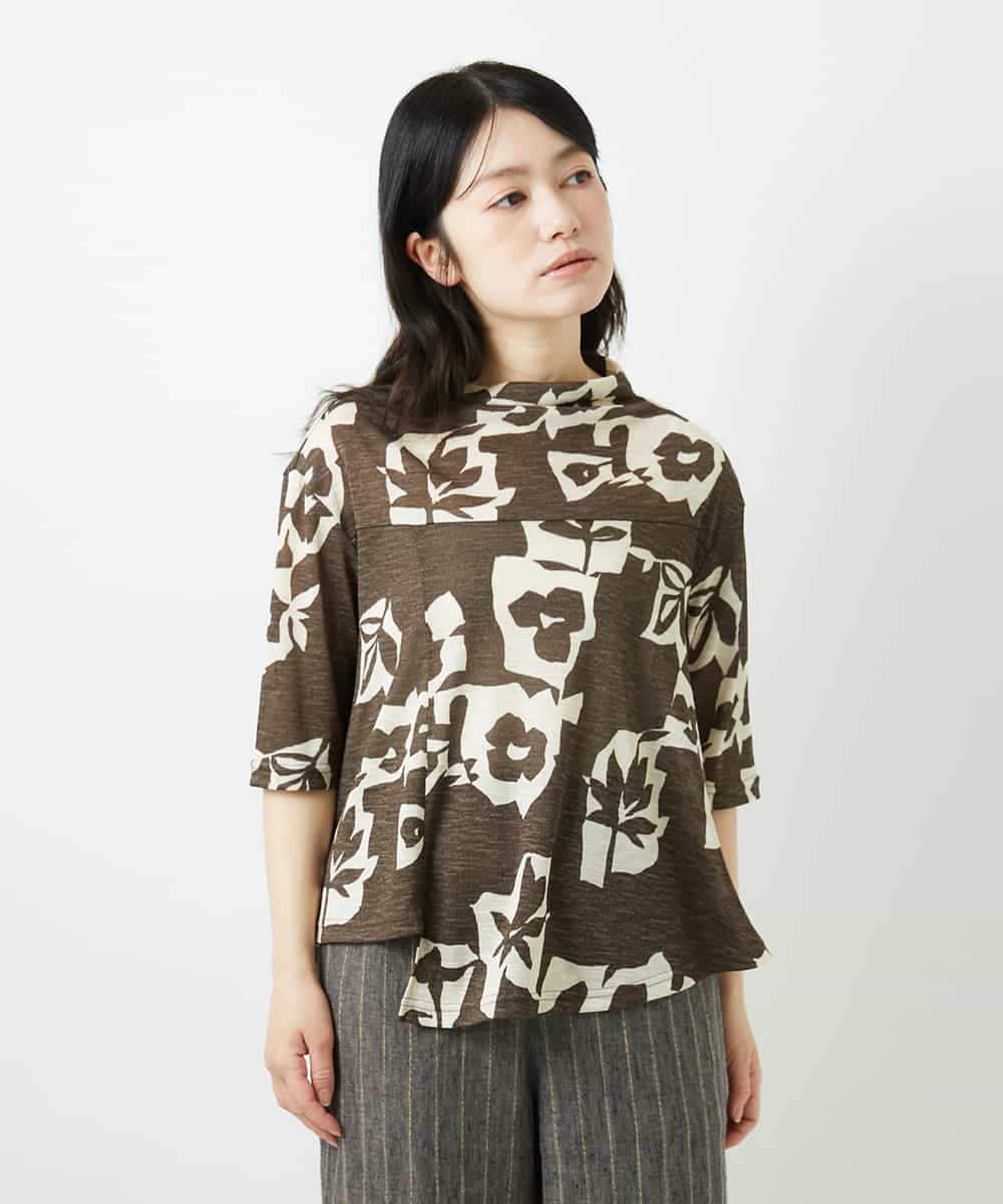 NHKGE50270 GIANNI LO GIUDICE(小さいサイズ)(メゾン ドゥ サンク) [日本製]アイアスポップフラワープリントイレヘムカットソー カーキ