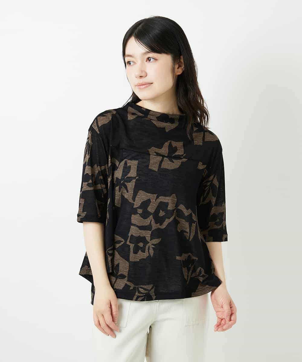 NHKGE50270 GIANNI LO GIUDICE(小さいサイズ)(メゾン ドゥ サンク) [日本製]アイアスポップフラワープリントイレヘムカットソー カーキ