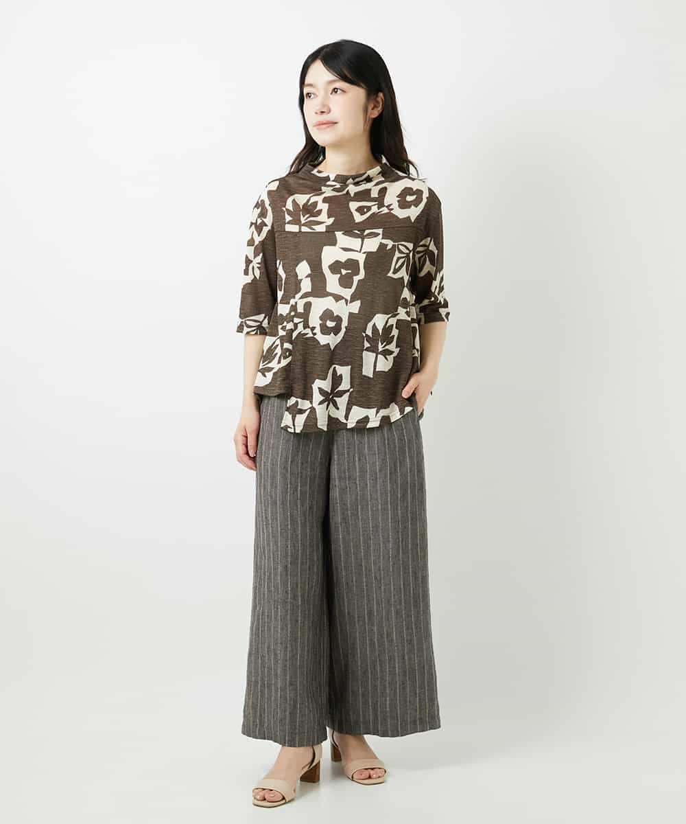 NHKGE50270 GIANNI LO GIUDICE(小さいサイズ)(メゾン ドゥ サンク) [日本製]アイアスポップフラワープリントイレヘムカットソー カーキ