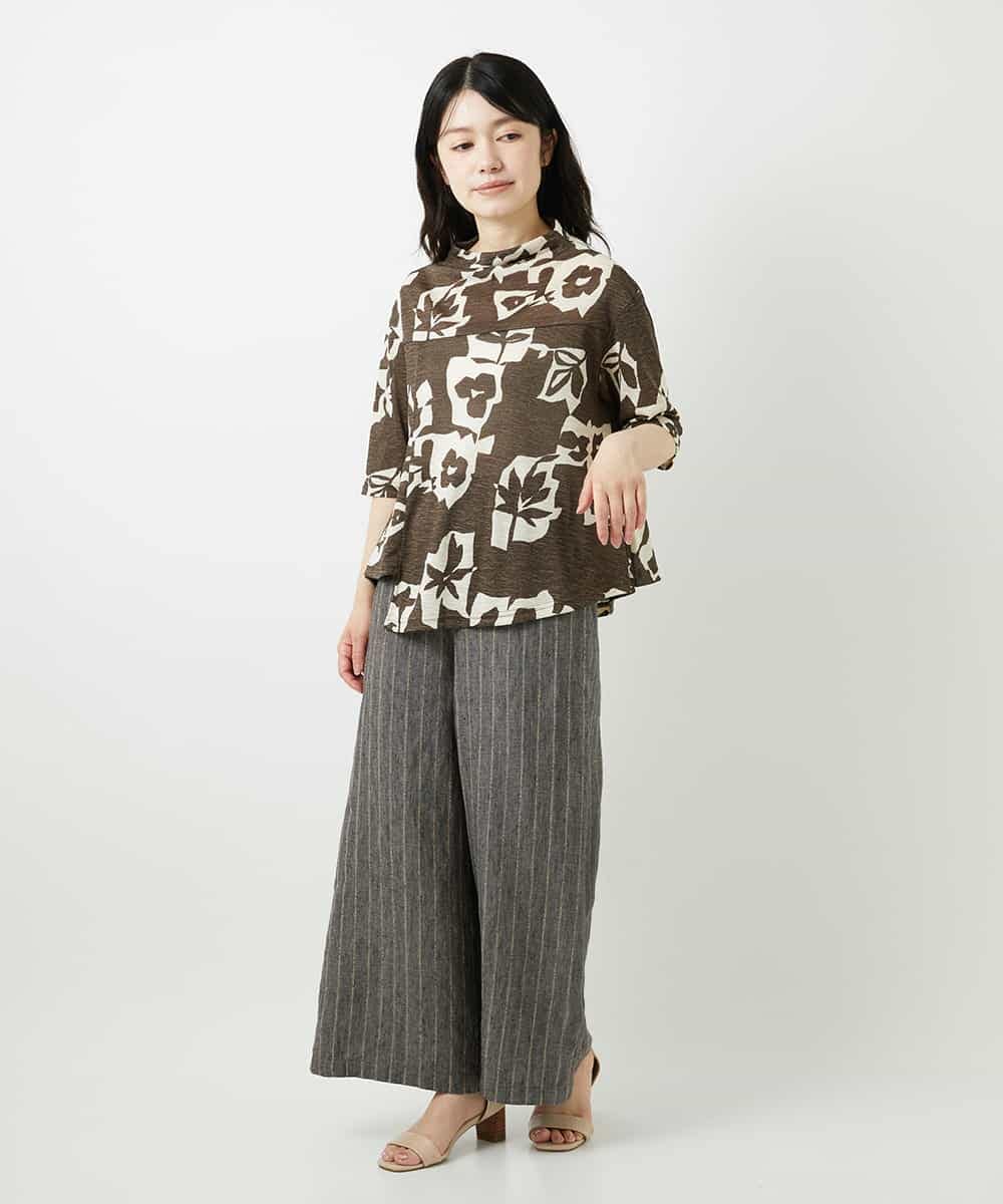 NHKGE50270 GIANNI LO GIUDICE(小さいサイズ)(メゾン ドゥ サンク) [日本製]アイアスポップフラワープリントイレヘムカットソー カーキ