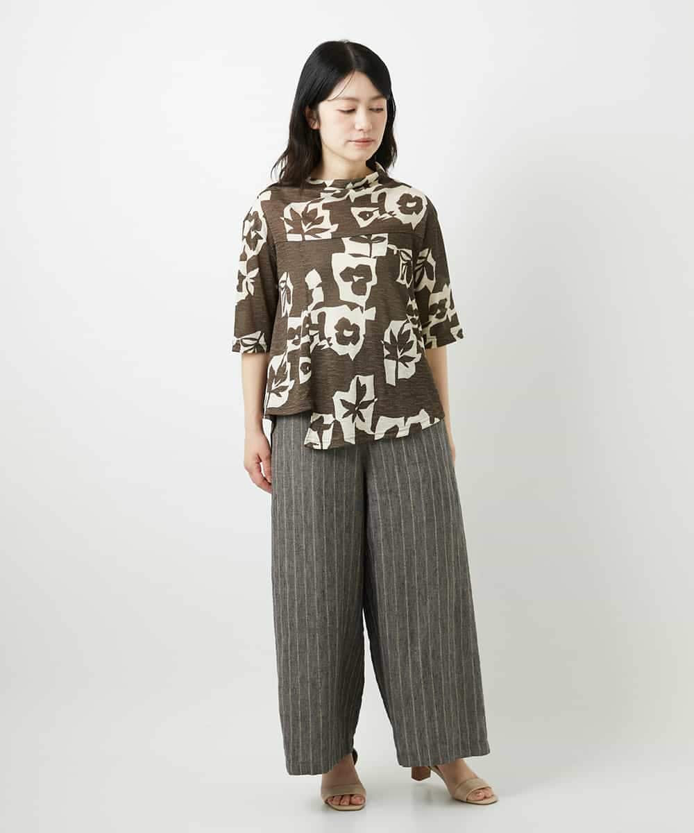 NHKGE50270 GIANNI LO GIUDICE(小さいサイズ)(メゾン ドゥ サンク) [日本製]アイアスポップフラワープリントイレヘムカットソー カーキ