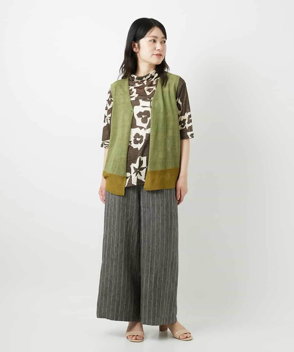 NHKGE50270 GIANNI LO GIUDICE(小さいサイズ)(メゾン ドゥ サンク) [日本製]アイアスポップフラワープリントイレヘムカットソー カーキ