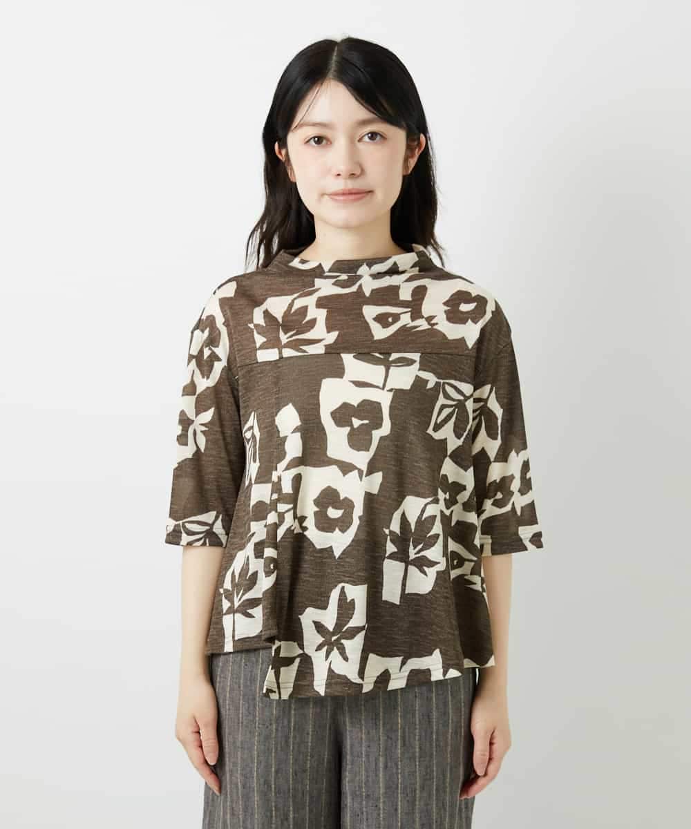 NHKGE50270 GIANNI LO GIUDICE(小さいサイズ)(メゾン ドゥ サンク) [日本製]アイアスポップフラワープリントイレヘムカットソー カーキ