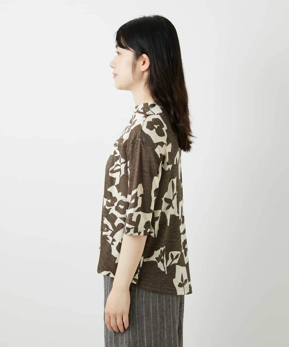 NHKGE50270 GIANNI LO GIUDICE(小さいサイズ)(メゾン ドゥ サンク) [日本製]アイアスポップフラワープリントイレヘムカットソー カーキ