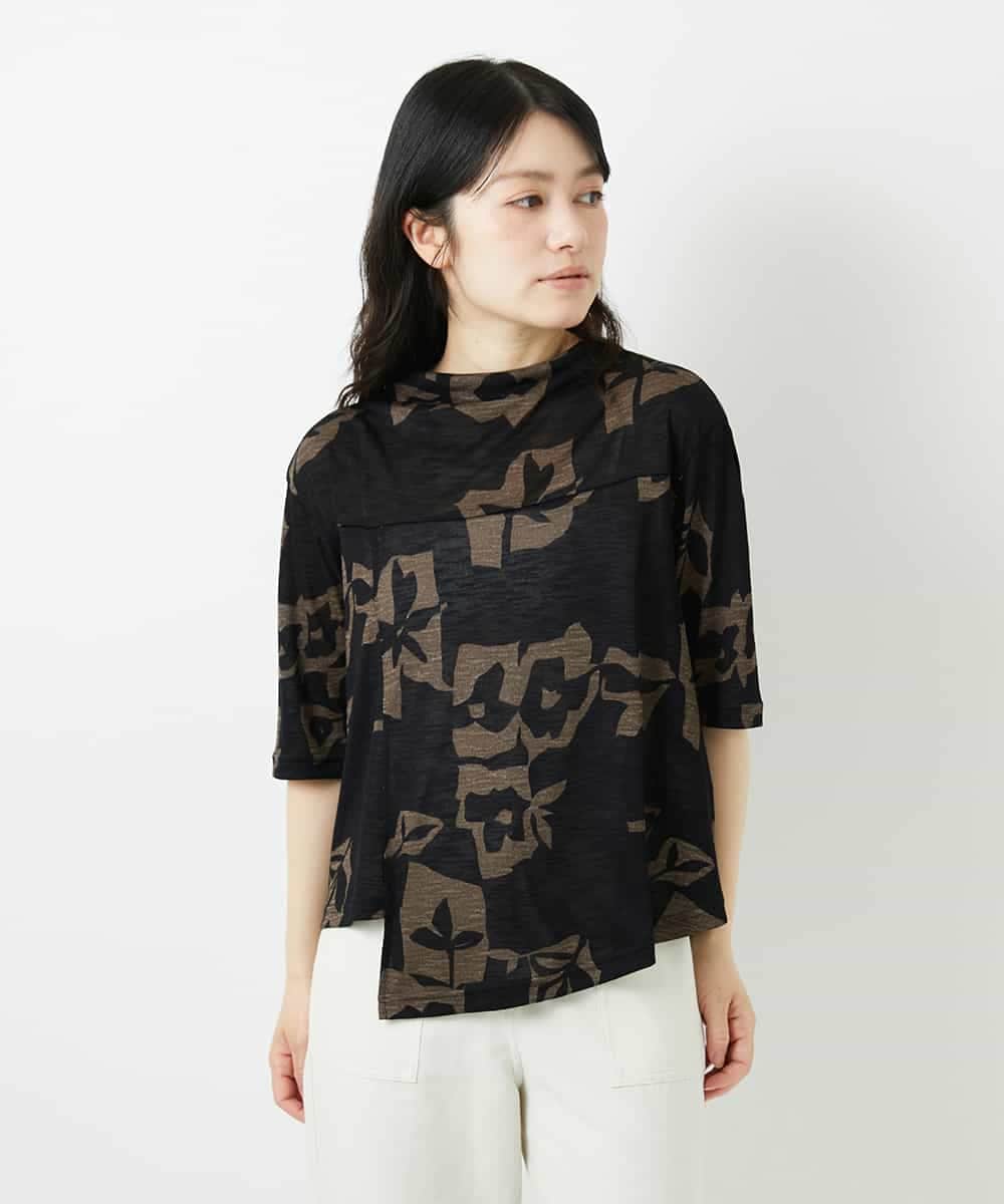 NHKGE50270 GIANNI LO GIUDICE(小さいサイズ)(メゾン ドゥ サンク) [日本製]アイアスポップフラワープリントイレヘムカットソー ネイビー