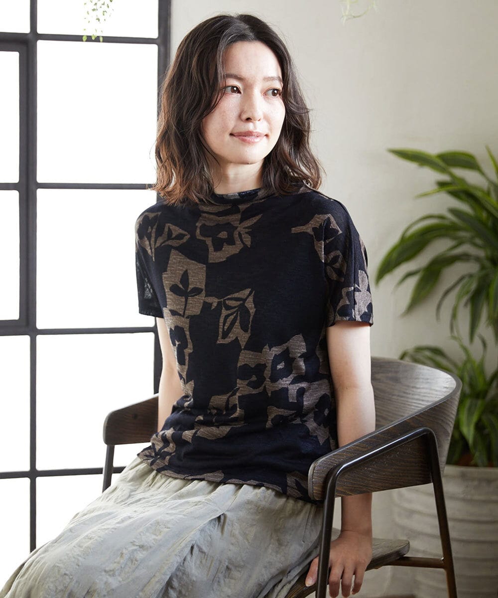 NHKGE51230 GIANNI LO GIUDICE(小さいサイズ)(メゾン ドゥ サンク) [日本製]アイアスポップフラワープリントカットソー ネイビー