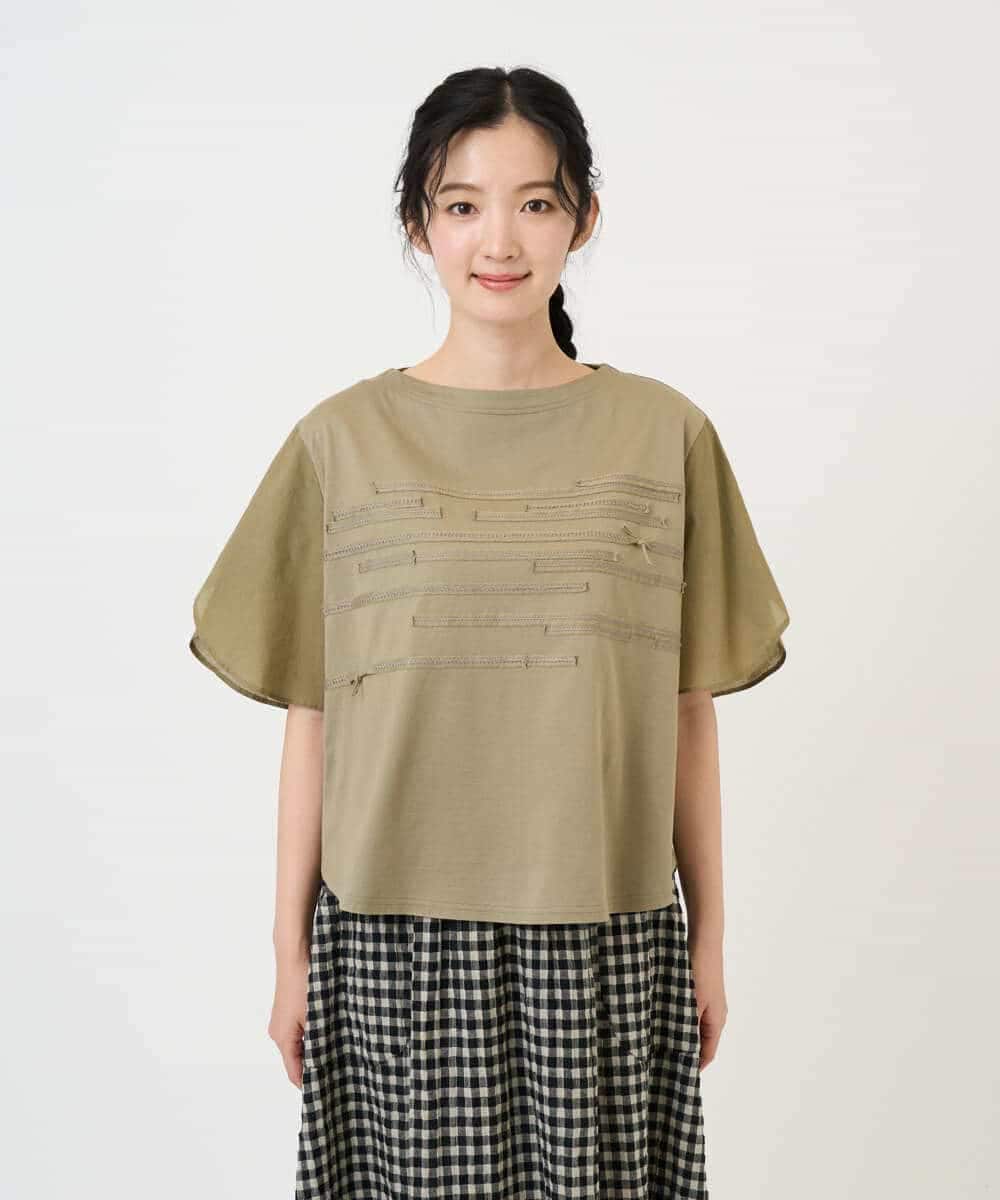 NHKGE53250 GIANNI LO GIUDICE(小さいサイズ)(メゾン ドゥ サンク) [日本製]シルケット天竺カットソー カーキ