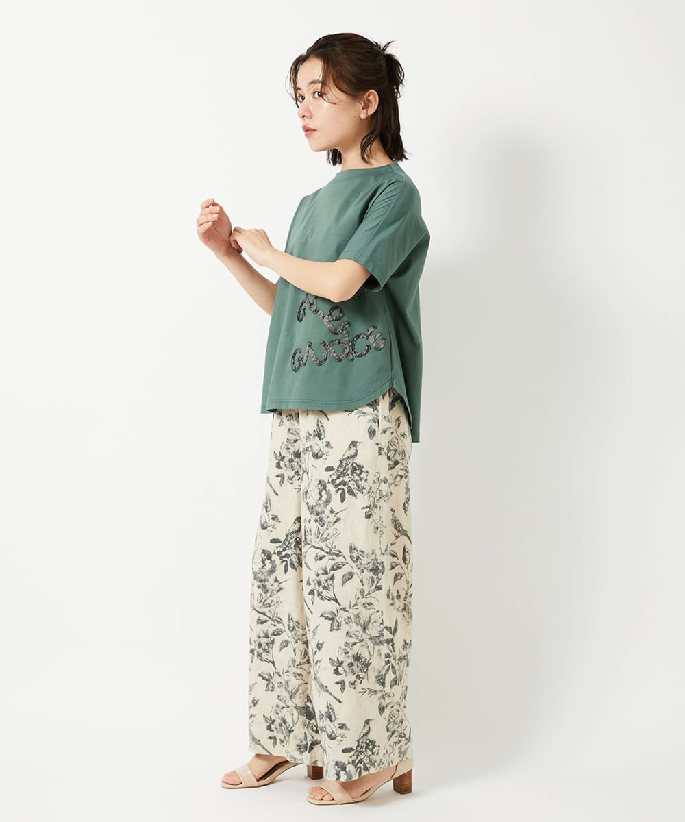 NHKGE55180 GIANNI LO GIUDICE(小さいサイズ)(メゾン ドゥ サンク) [日本製]クールローレル天竺ロゴカットソー グリーン