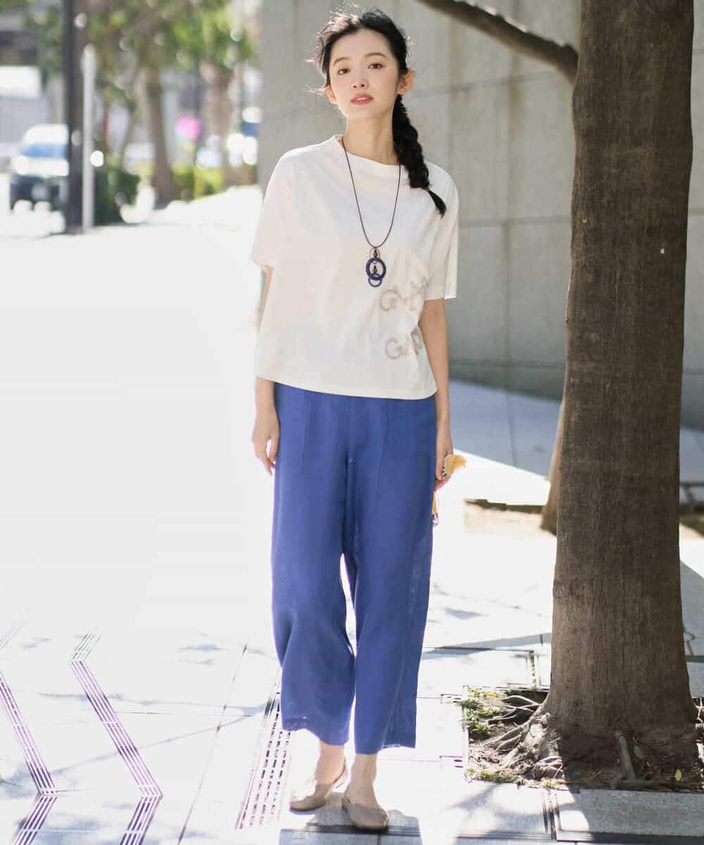 NHKGE55180 GIANNI LO GIUDICE(小さいサイズ)(メゾン ドゥ サンク) [日本製]クールローレル天竺ロゴカットソー ライトブルー