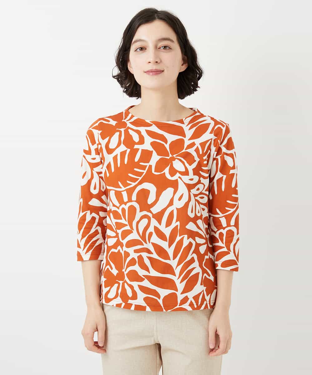 NHKGF49200 GIANNI LO GIUDICE(小さいサイズ)(メゾン ドゥ サンク) [日本製]ボタニカルフワラープリントカットソー オレンジ