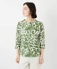 NHKGF49200 GIANNI LO GIUDICE(小さいサイズ)(メゾン ドゥ サンク) [日本製]ボタニカルフワラープリントカットソー グリーン