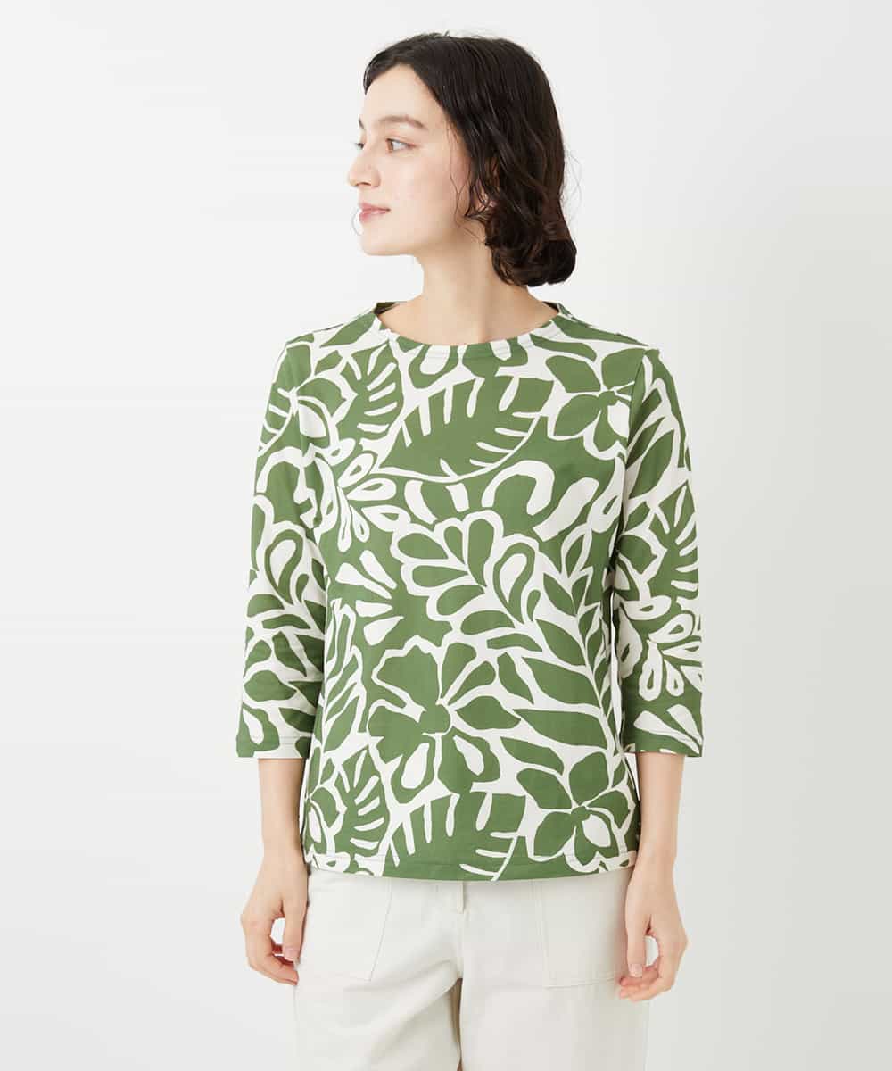 NHKGF49200 GIANNI LO GIUDICE(小さいサイズ)(メゾン ドゥ サンク) [日本製]ボタニカルフワラープリントカットソー グリーン