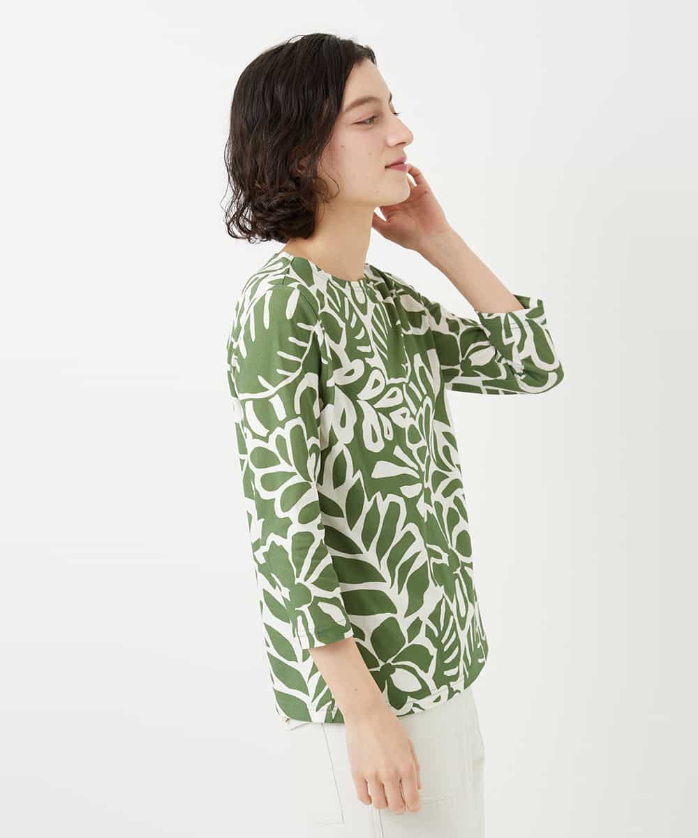 NHKGF49200 GIANNI LO GIUDICE(小さいサイズ)(メゾン ドゥ サンク) [日本製]ボタニカルフワラープリントカットソー グリーン