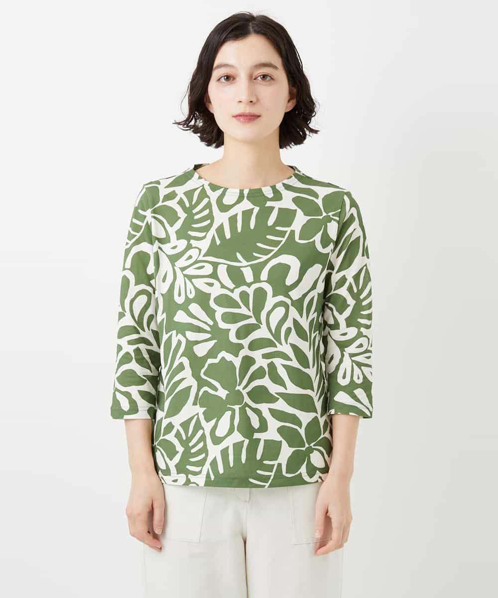 NHKGF49200 GIANNI LO GIUDICE(小さいサイズ)(メゾン ドゥ サンク) [日本製]ボタニカルフワラープリントカットソー グリーン