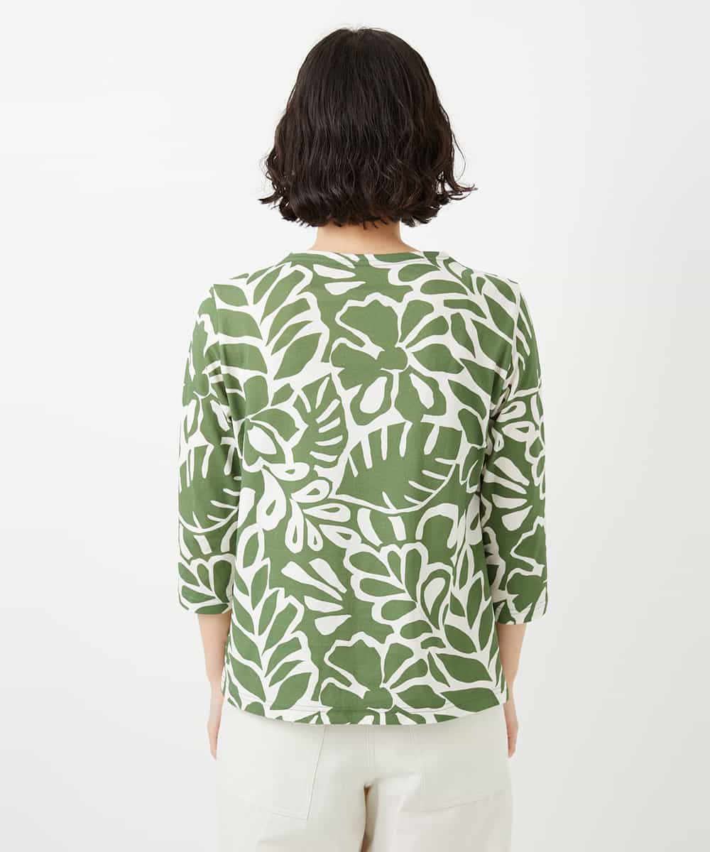 NHKGF49200 GIANNI LO GIUDICE(小さいサイズ)(メゾン ドゥ サンク) [日本製]ボタニカルフワラープリントカットソー グリーン
