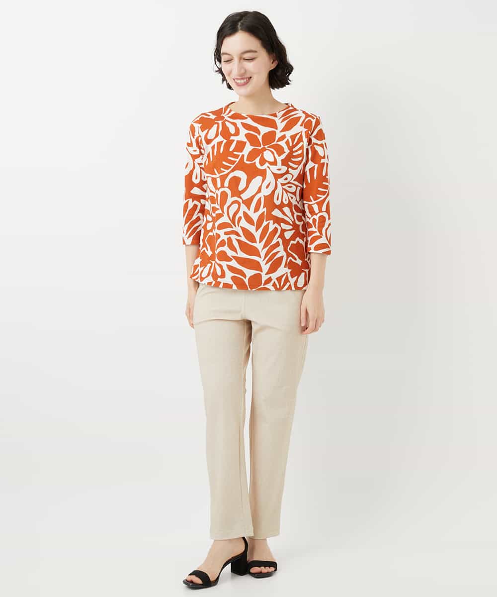 NHKGF49200 GIANNI LO GIUDICE(小さいサイズ)(メゾン ドゥ サンク) [日本製]ボタニカルフワラープリントカットソー グリーン