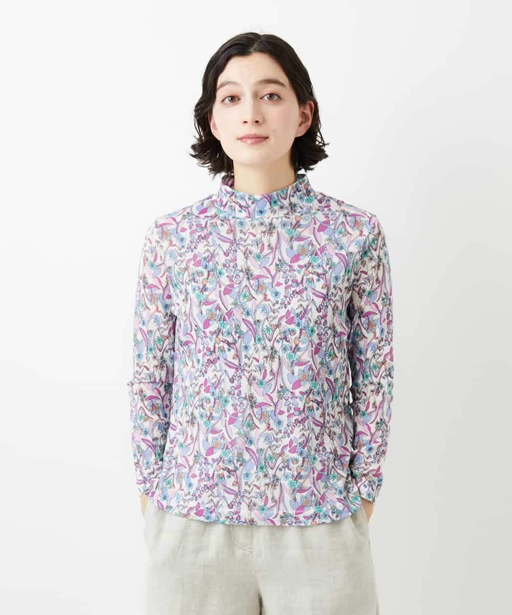 NHKGF86180 GIANNI LO GIUDICE(小さいサイズ)(メゾン ドゥ サンク) フラワーリーフプリントハイネックカットソー パープル系