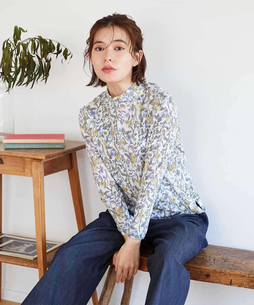 NHKGF86180 GIANNI LO GIUDICE(小さいサイズ)(メゾン ドゥ サンク) フラワーリーフプリントハイネックカットソー パープル系