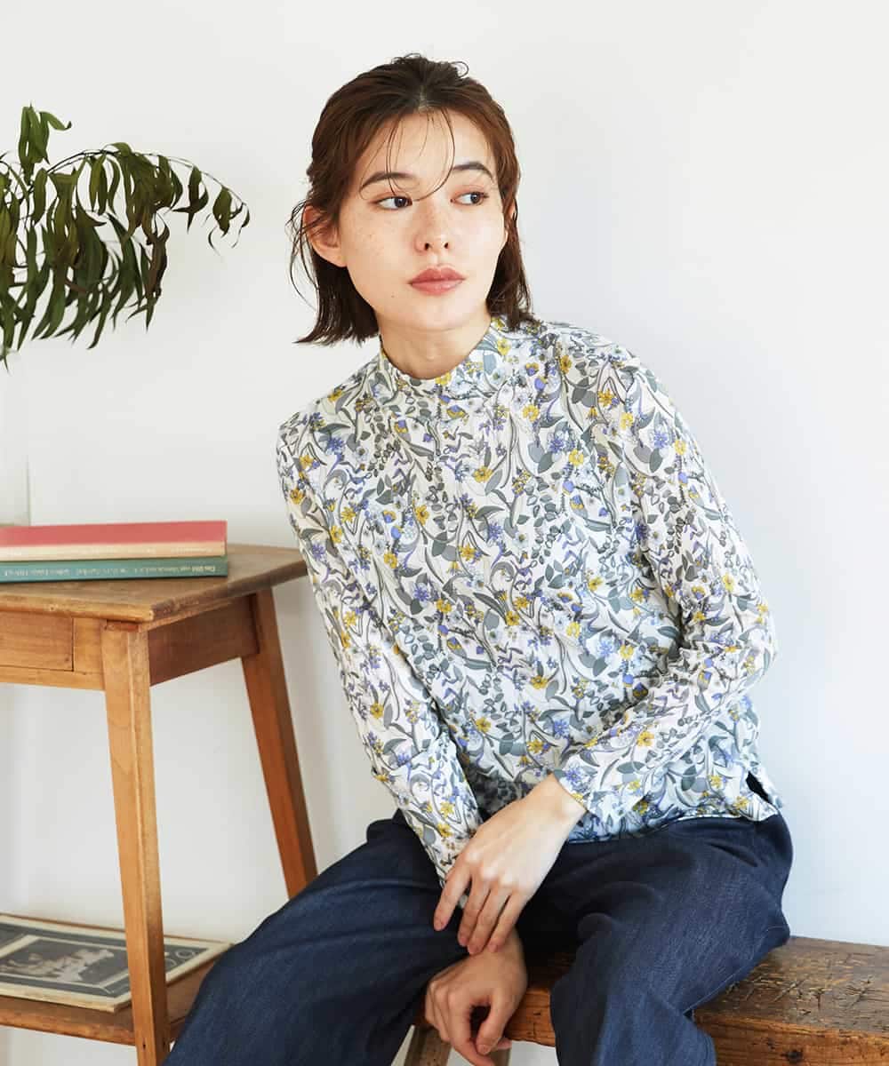 NHKGF86180 GIANNI LO GIUDICE(小さいサイズ)(メゾン ドゥ サンク) フラワーリーフプリントハイネックカットソー パープル系