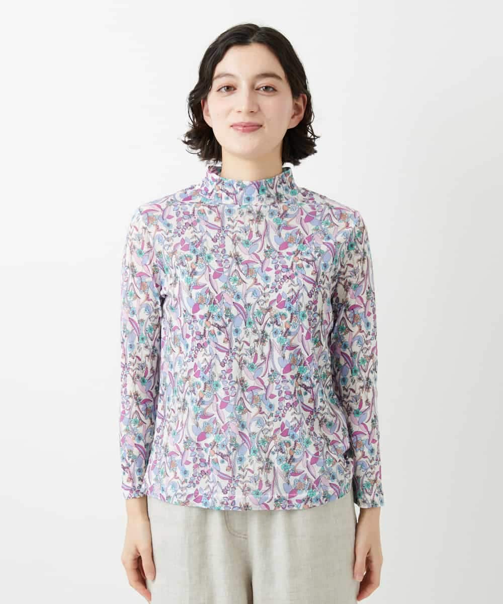 NHKGF86180 GIANNI LO GIUDICE(小さいサイズ)(メゾン ドゥ サンク) フラワーリーフプリントハイネックカットソー パープル系