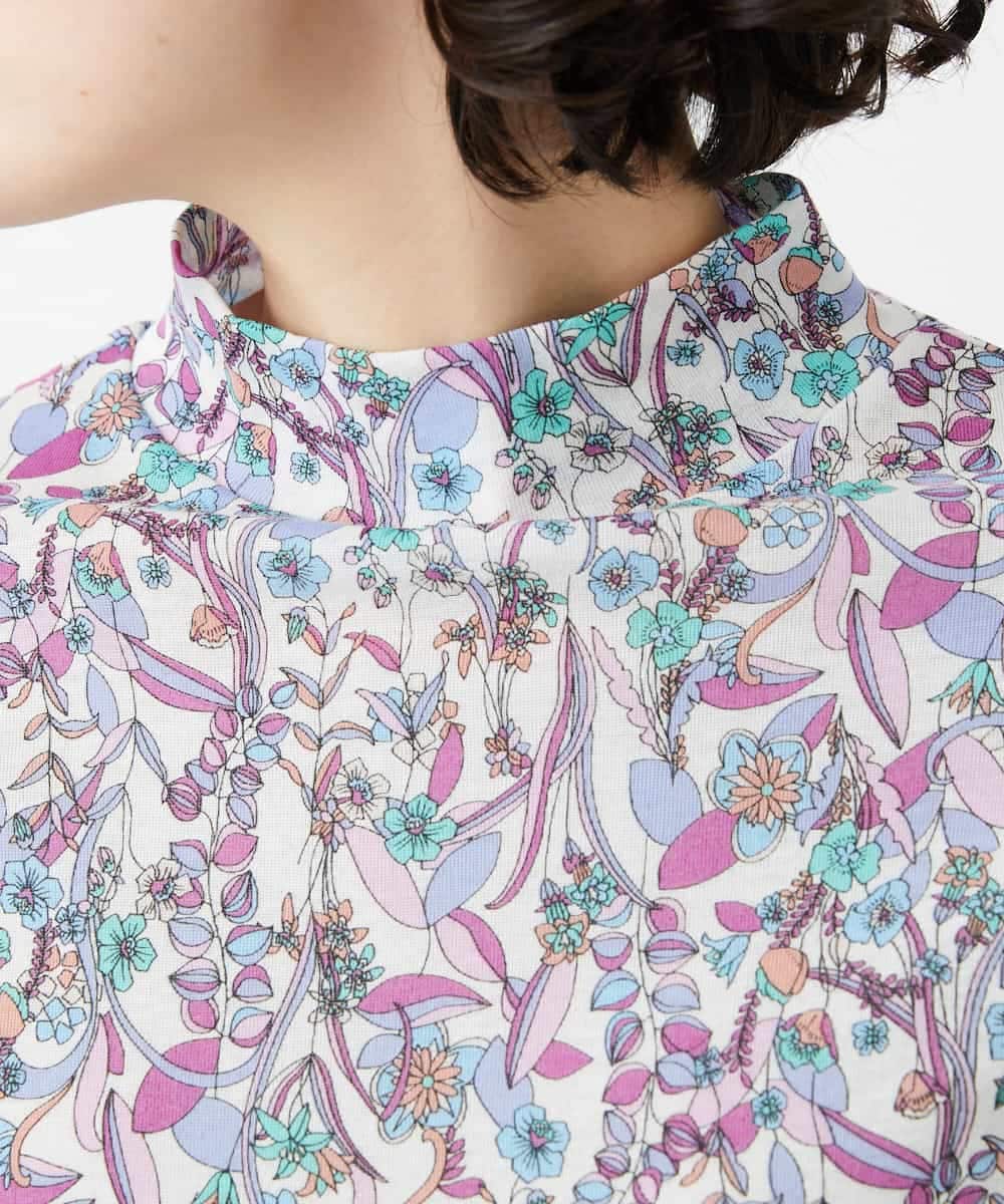 NHKGF86180 GIANNI LO GIUDICE(小さいサイズ)(メゾン ドゥ サンク) フラワーリーフプリントハイネックカットソー パープル系