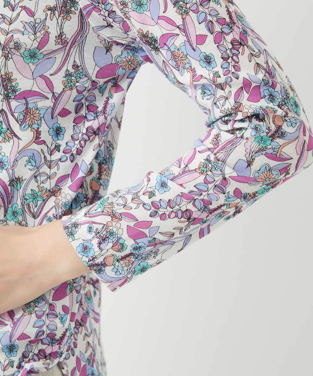 NHKGF86180 GIANNI LO GIUDICE(小さいサイズ)(メゾン ドゥ サンク) フラワーリーフプリントハイネックカットソー パープル系