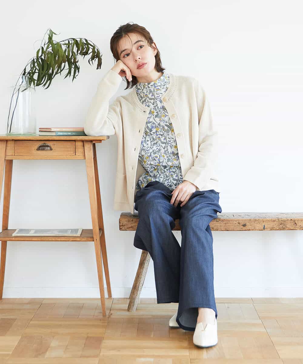 NHKGF86180 GIANNI LO GIUDICE(小さいサイズ)(メゾン ドゥ サンク) フラワーリーフプリントハイネックカットソー パープル系