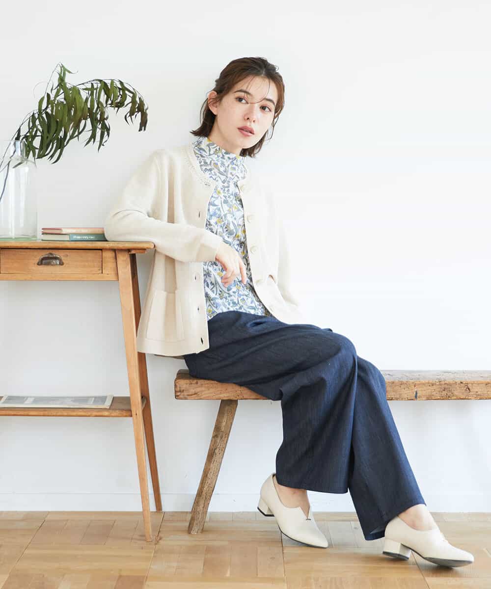 NHKGF86180 GIANNI LO GIUDICE(小さいサイズ)(メゾン ドゥ サンク) フラワーリーフプリントハイネックカットソー パープル系