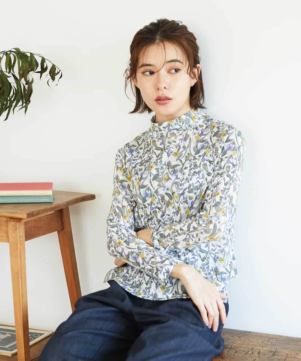 NHKGF86180 GIANNI LO GIUDICE(小さいサイズ)(メゾン ドゥ サンク) フラワーリーフプリントハイネックカットソー グレー系