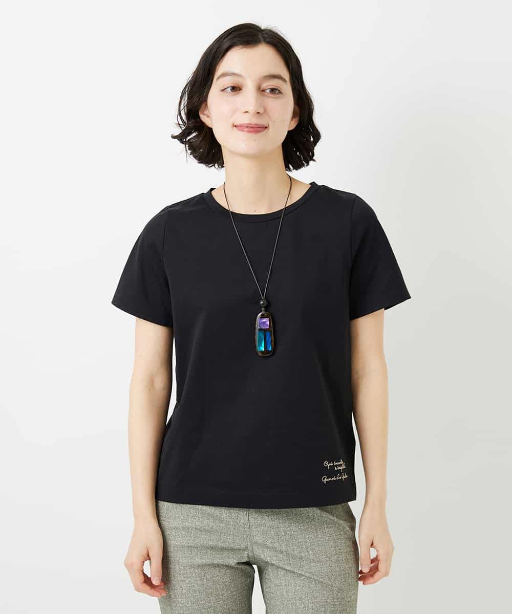 NHKGF94100 GIANNI LO GIUDICE(小さいサイズ)(メゾン ドゥ サンク) コットンロゴ刺繍Tシャツ ブラック