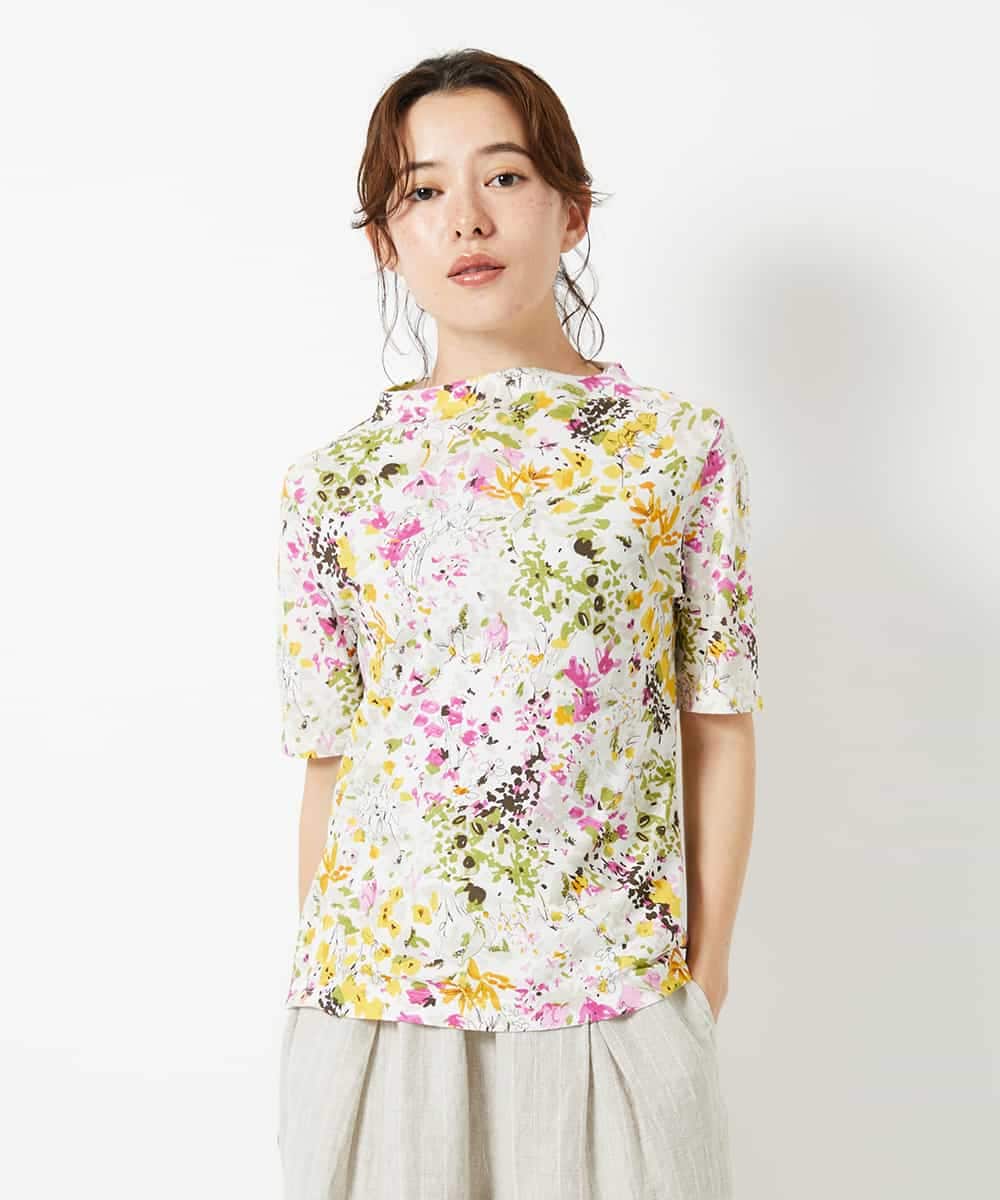 NHKGF96150 GIANNI LO GIUDICE(小さいサイズ)(メゾン ドゥ サンク) 水彩フラワープリントTシャツ ラベンダー