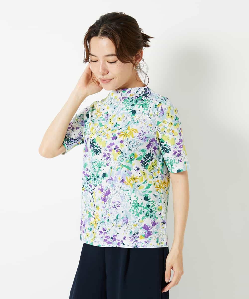 NHKGF96150 GIANNI LO GIUDICE(小さいサイズ)(メゾン ドゥ サンク) 水彩フラワープリントTシャツ ラベンダー