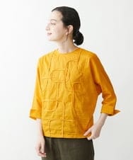 NHKGQ33240 GIANNI LO GIUDICE(小さいサイズ)(メゾン ドゥ サンク) テープ刺繍幾何柄デザイントップス イエローオレンジ