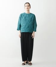 NHKGQ33240 GIANNI LO GIUDICE(小さいサイズ)(メゾン ドゥ サンク) テープ刺繍幾何柄デザイントップス ブルーグリーン