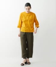 NHKGQ33240 GIANNI LO GIUDICE(小さいサイズ)(メゾン ドゥ サンク) テープ刺繍幾何柄デザイントップス ブルーグリーン