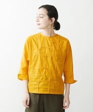 NHKGQ33240 GIANNI LO GIUDICE(小さいサイズ)(メゾン ドゥ サンク) テープ刺繍幾何柄デザイントップス ブルーグリーン