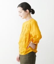 NHKGQ33240 GIANNI LO GIUDICE(小さいサイズ)(メゾン ドゥ サンク) テープ刺繍幾何柄デザイントップス ブルーグリーン