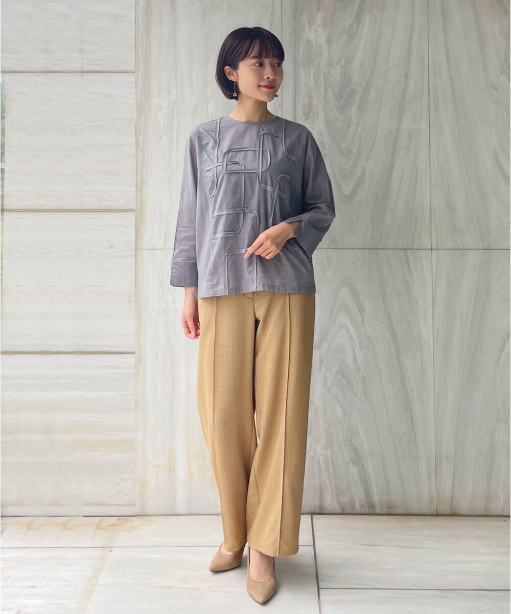 NHKGQ33240 GIANNI LO GIUDICE(小さいサイズ)(メゾン ドゥ サンク) テープ刺繍幾何柄デザイントップス ブルーグリーン