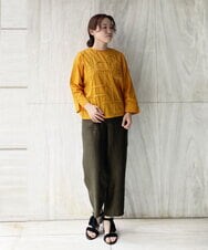 NHKGQ33240 GIANNI LO GIUDICE(小さいサイズ)(メゾン ドゥ サンク) テープ刺繍幾何柄デザイントップス ブルーグリーン