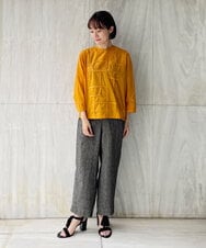 NHKGQ33240 GIANNI LO GIUDICE(小さいサイズ)(メゾン ドゥ サンク) テープ刺繍幾何柄デザイントップス ブルーグリーン