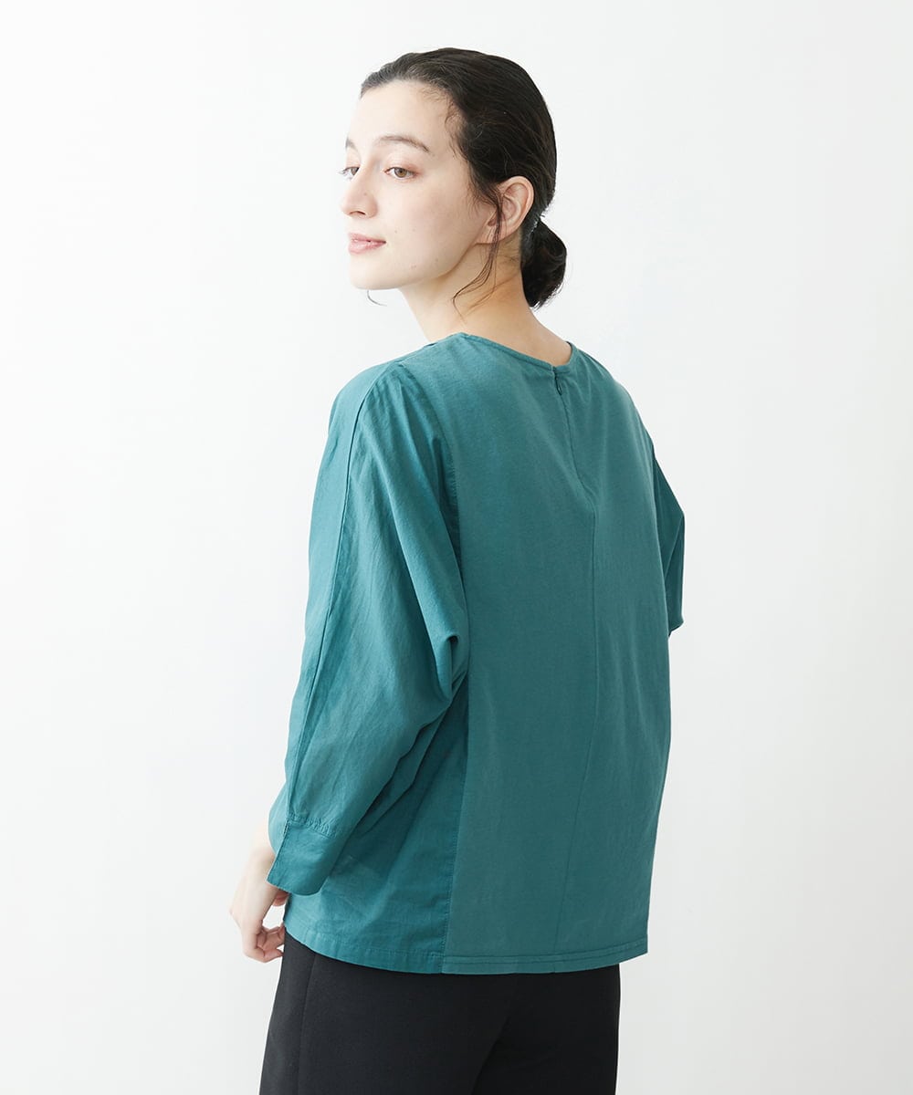 NHKGQ33240 GIANNI LO GIUDICE(小さいサイズ)(メゾン ドゥ サンク) テープ刺繍幾何柄デザイントップス ブルーグリーン