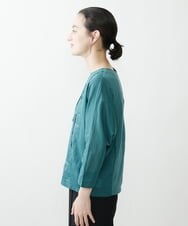 NHKGQ33240 GIANNI LO GIUDICE(小さいサイズ)(メゾン ドゥ サンク) テープ刺繍幾何柄デザイントップス ブルーグリーン